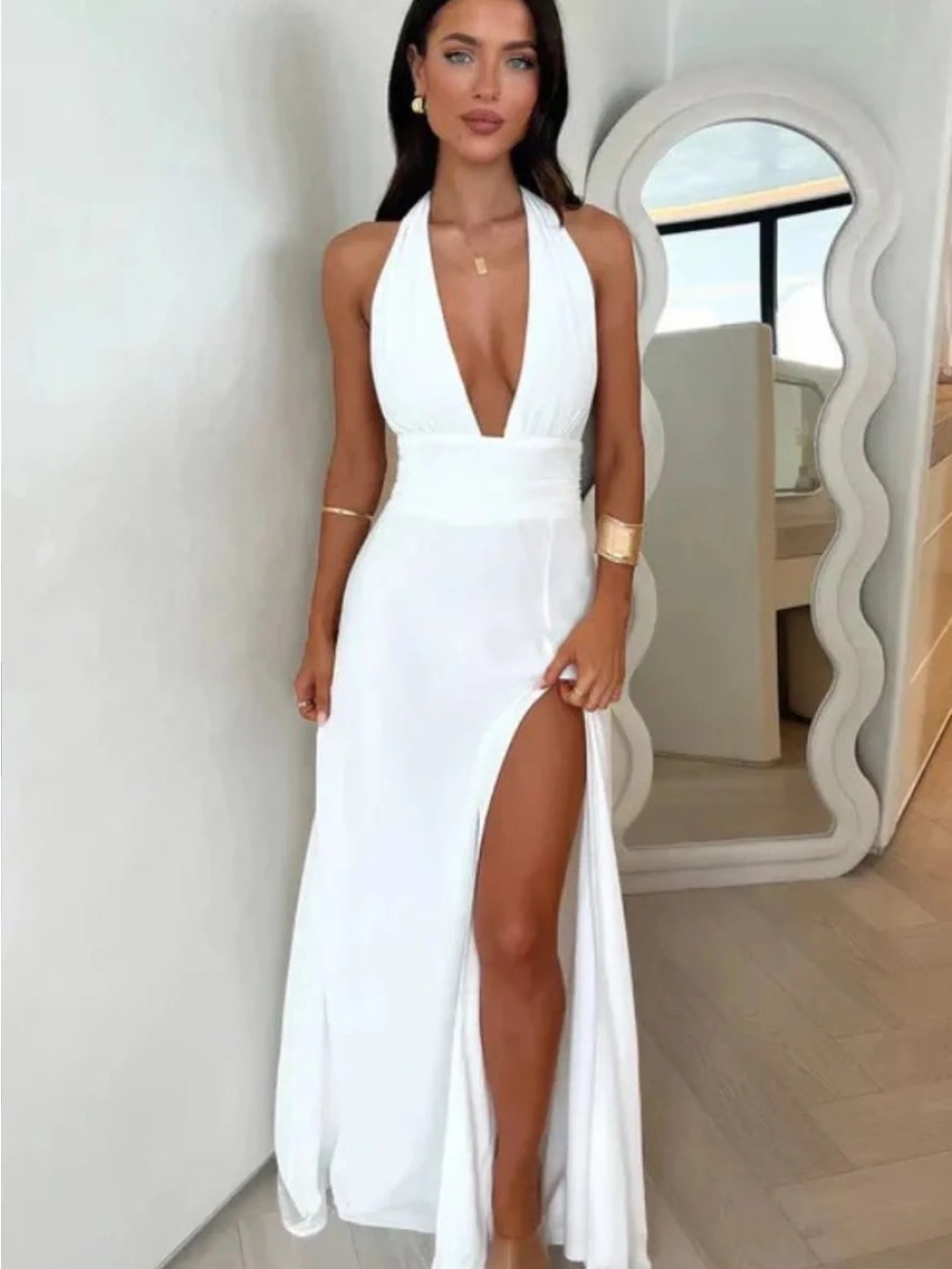 Draped Halter Maxi Dress with Open Back